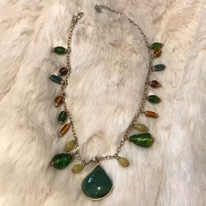Dark green and amber charm statement necklace